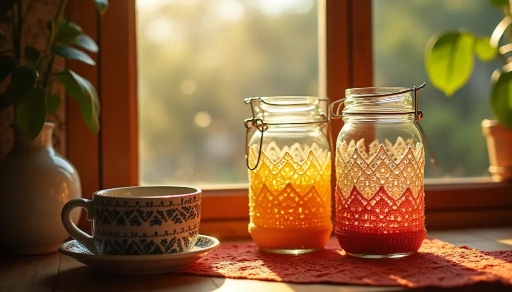 Potes de Vidro Decorados com Crochê: 7 Ideias [Inspiração Única]