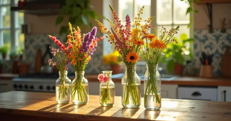 17 Ideias de Arranjos de Flores em Garrafas de Vidro (Gastando Quase Nada)