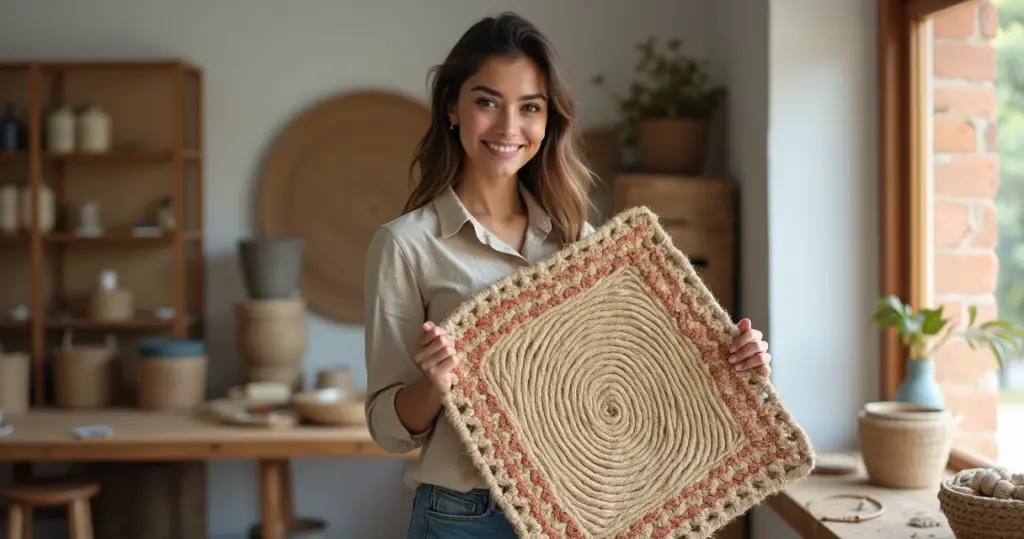 Bico para tapete de barbante quadrado com gráfico: acabamento que valoriza sua peça em 40%