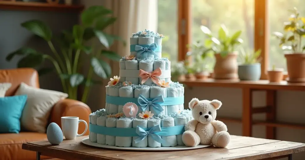 Bolo de fralda azul e marrom passo a passo: presente útil que arranca suspiros