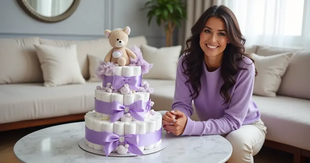 17 Ideias de Bolo de Fraldas Lilás que Vão Arrasar no Chá de Bebê