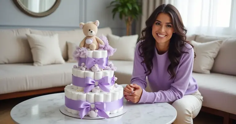 17 Ideias de Bolo de Fraldas Lilás que Vão Arrasar no Chá de Bebê