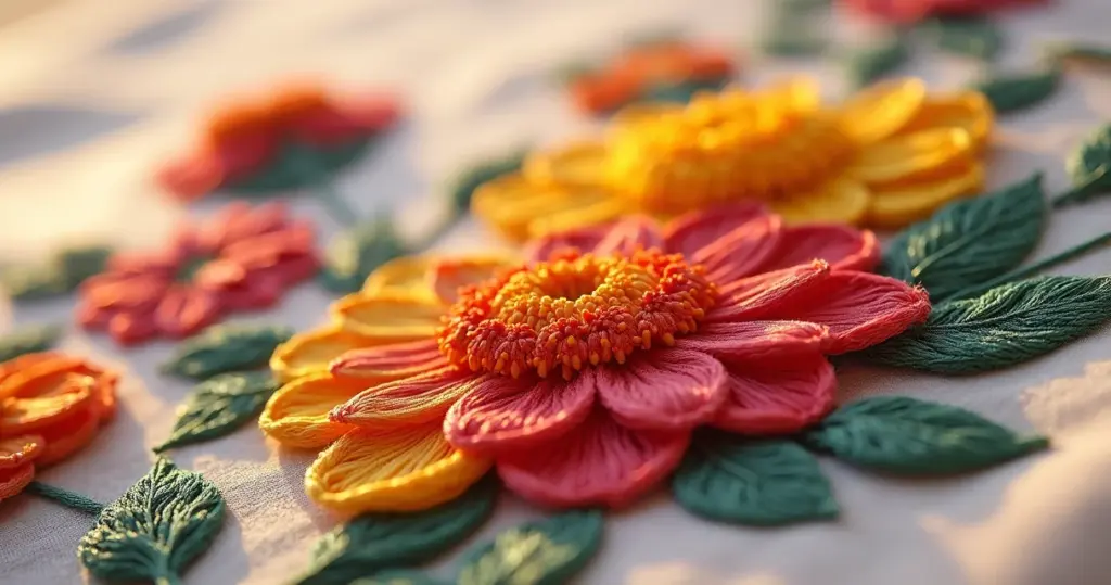 Bordados em Ponto Reto Flores: Crie Pétalas que Saltam do Tecido