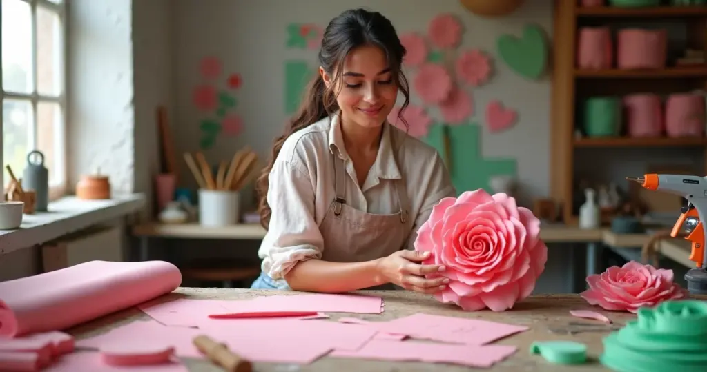 Botão de rosa de EVA passo a passo: técnica que valoriza seu artesanato