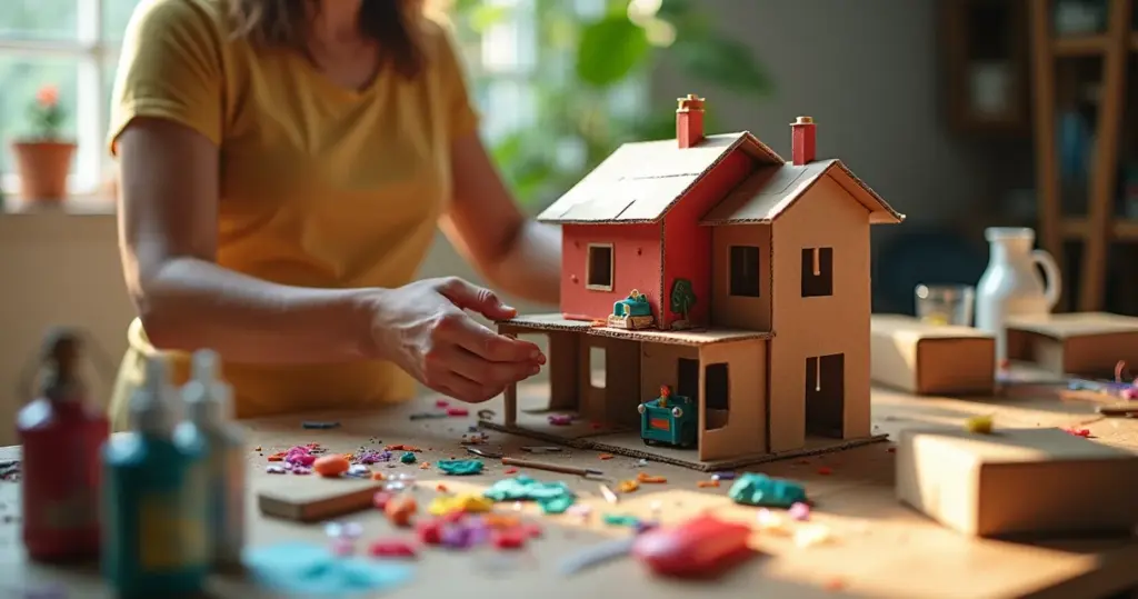 Casinha de boneca feita com papelão que custa R$ 50 e dura anos