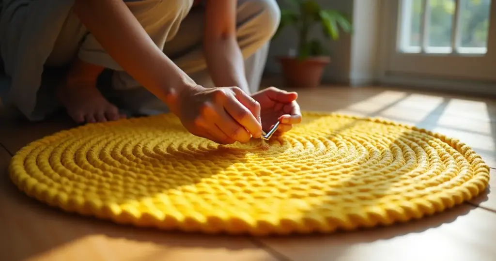 Como fazer tapete de barbante redondo sem aquele efeito de embabodar