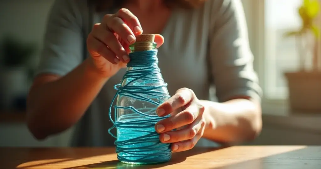 Garrafas decoradas com barbante azul: a peça que custa R$ 5 e vale R$ 80 na decoração