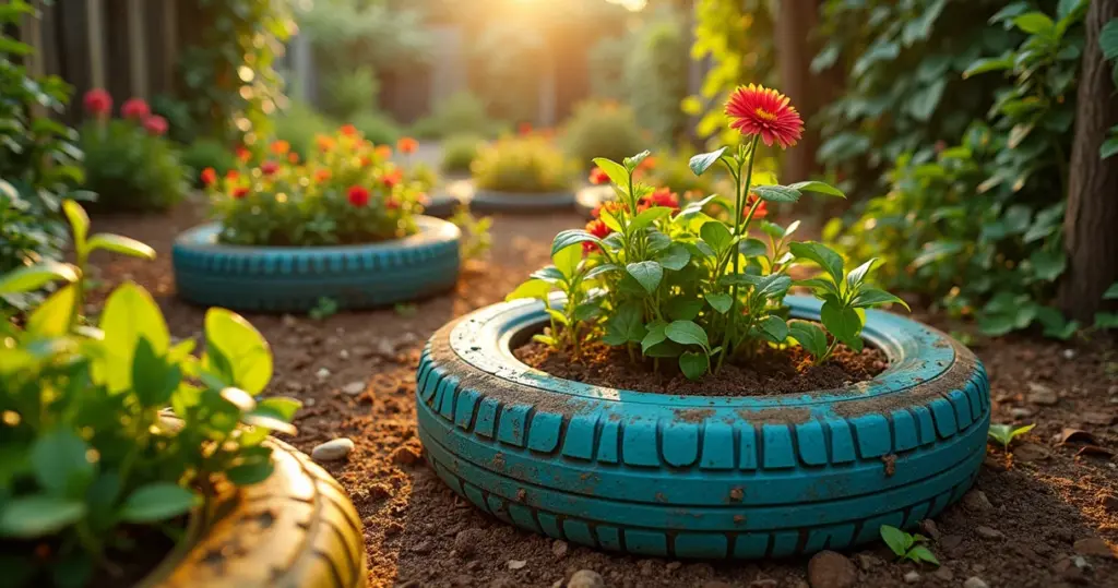 Jardim em pneus: transforme lixo em beleza viva gastando pouco