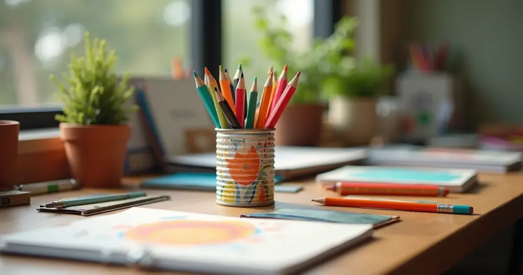 Porta lápis em EVA com lata: organize sua mesa com estilo gastando menos de R$20