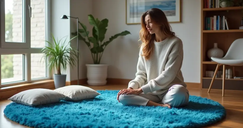 23 Ideias de Tapete Azul Redondo para Transformar Cantos Esquecidos 23 Ideias de Tapete Azul Redondo para Transformar Cantos Esquecidos