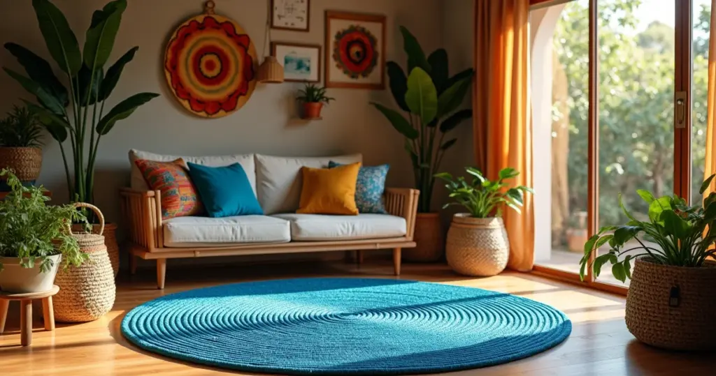 Tapete de barbante redondo azul: escolha o ideal sem errar na decoração