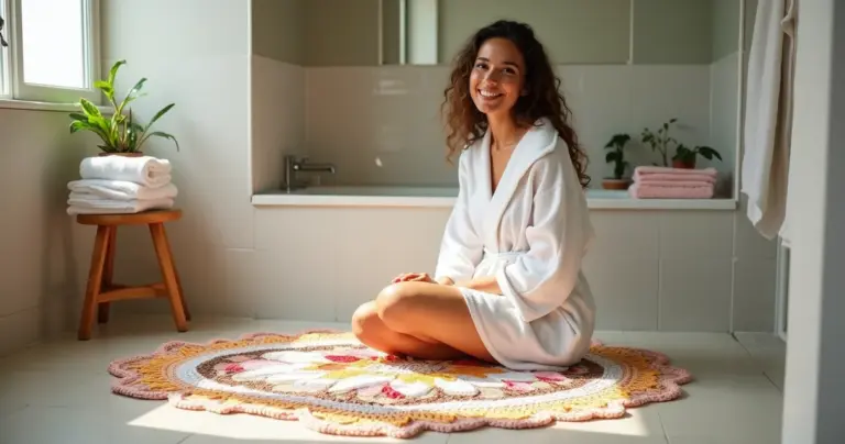 12 Ideias de Tapete de Croche com Flores de Banheiro que Vão Virar seu Santuário