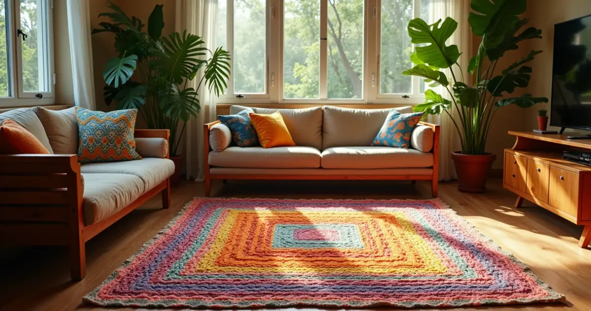 27 Ideias de Tapetes de Crochê para Sala Quadrado que Transformam Seu Espaço